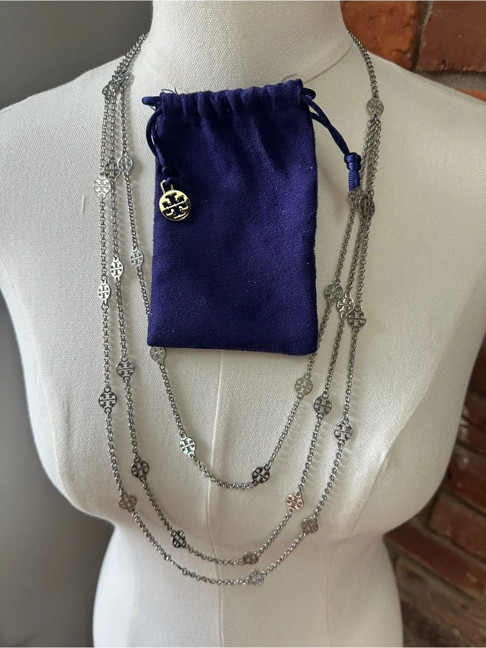Tory Burch Silver Multi-Strand Medallion Necklace